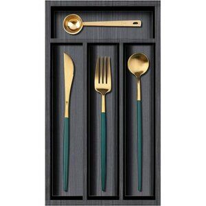 Small bamboo silverware drawer organizer narrow cutlery tray utensil flatware ho